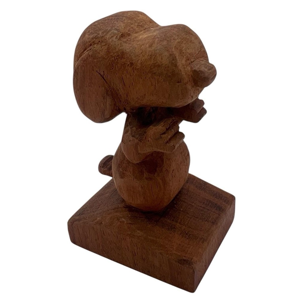 Hand Carved Vintage Wooden Snoppy Dog Handmade Figurine Collectible Whimsy